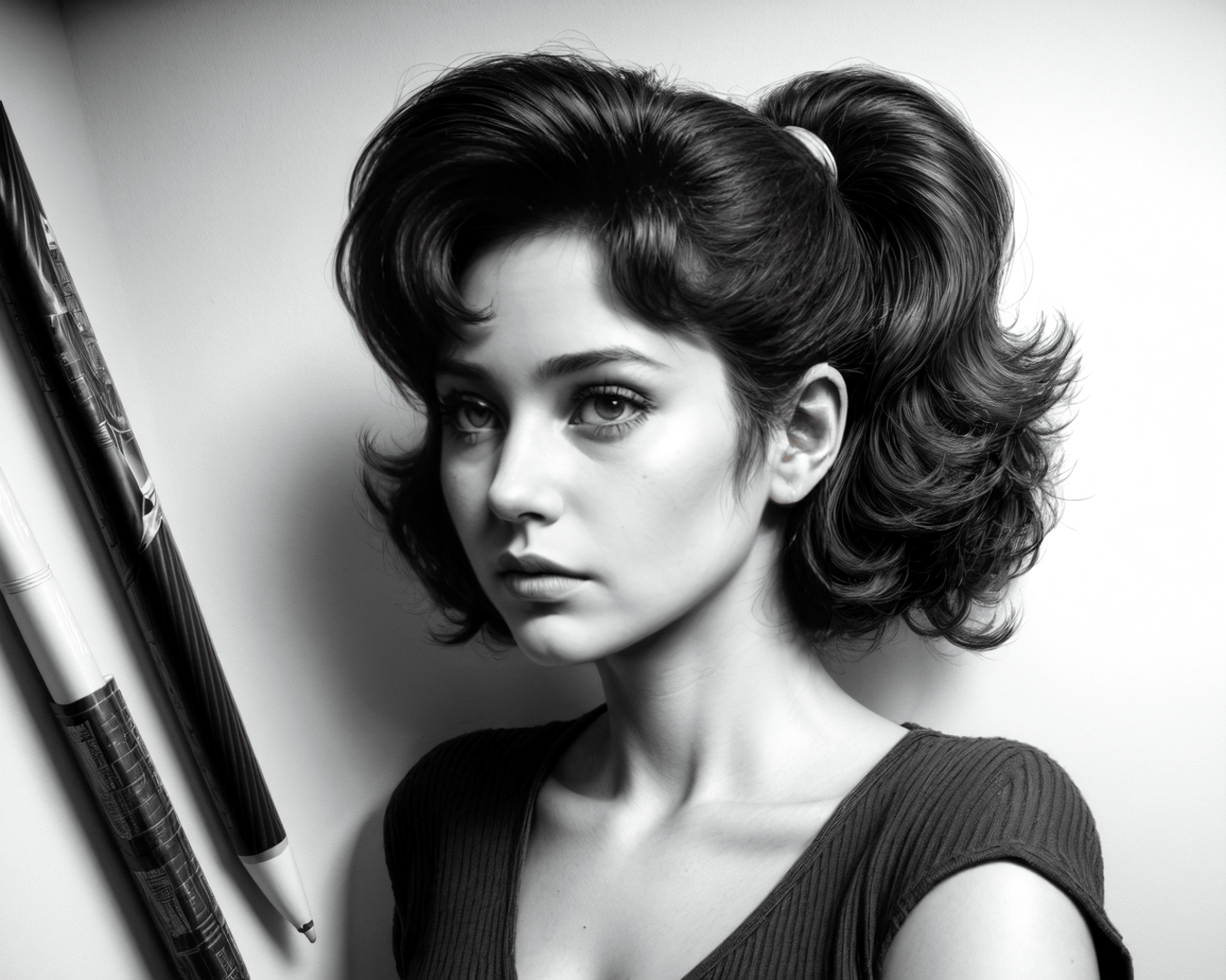 woman, pencil, umbrella