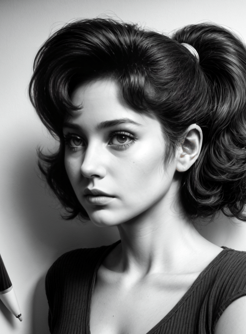 woman, pencil, umbrella