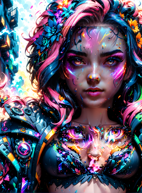 woman, cyberpunk, flower