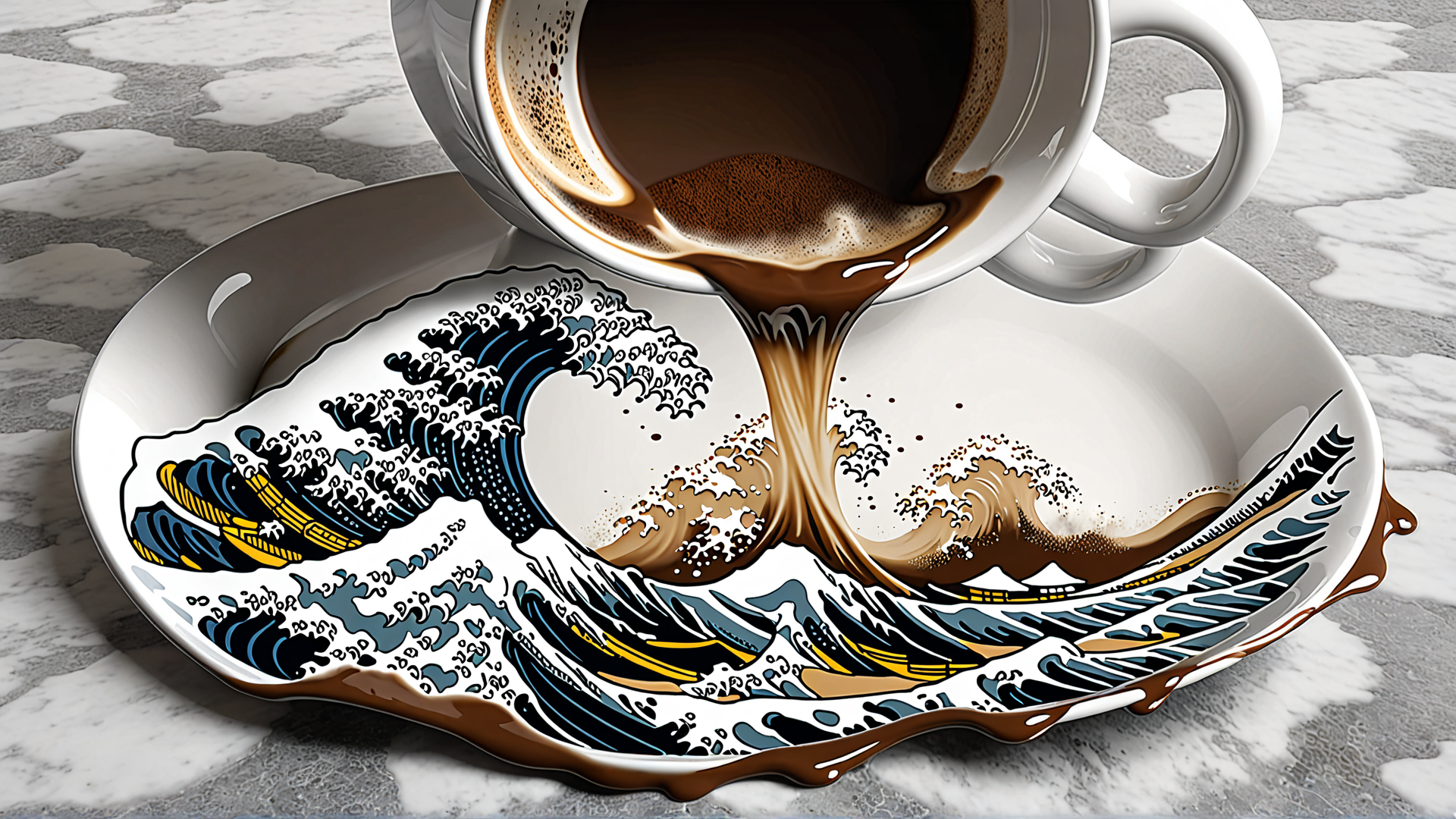 AI generated wallpaper featuring coffee, wave, plate