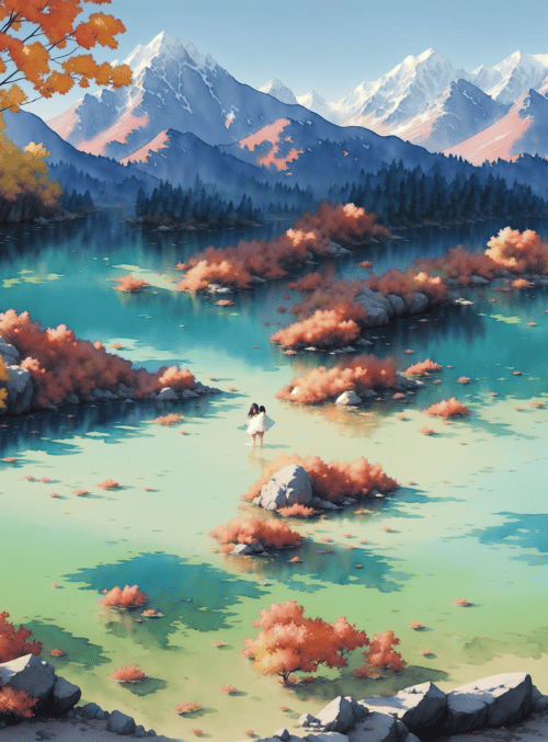 lake, mountains, trees