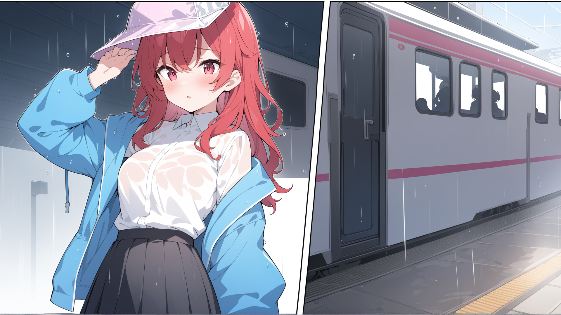 AI generated wallpaper featuring girl, train