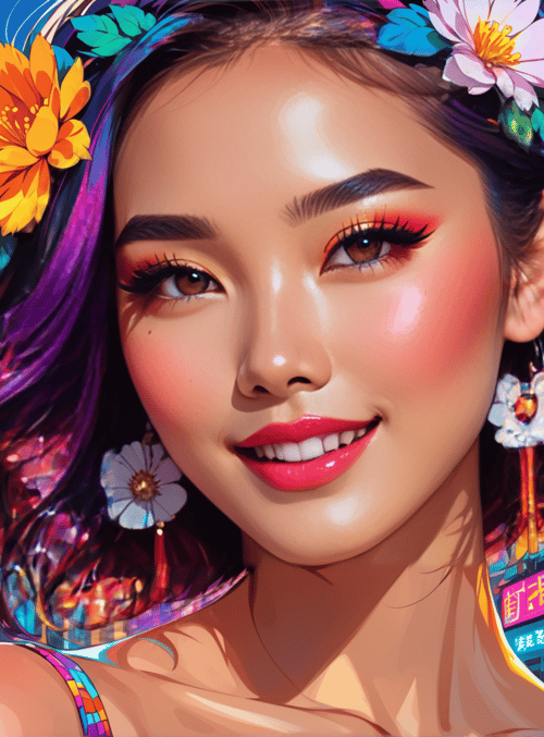 woman, cityscape, flowers