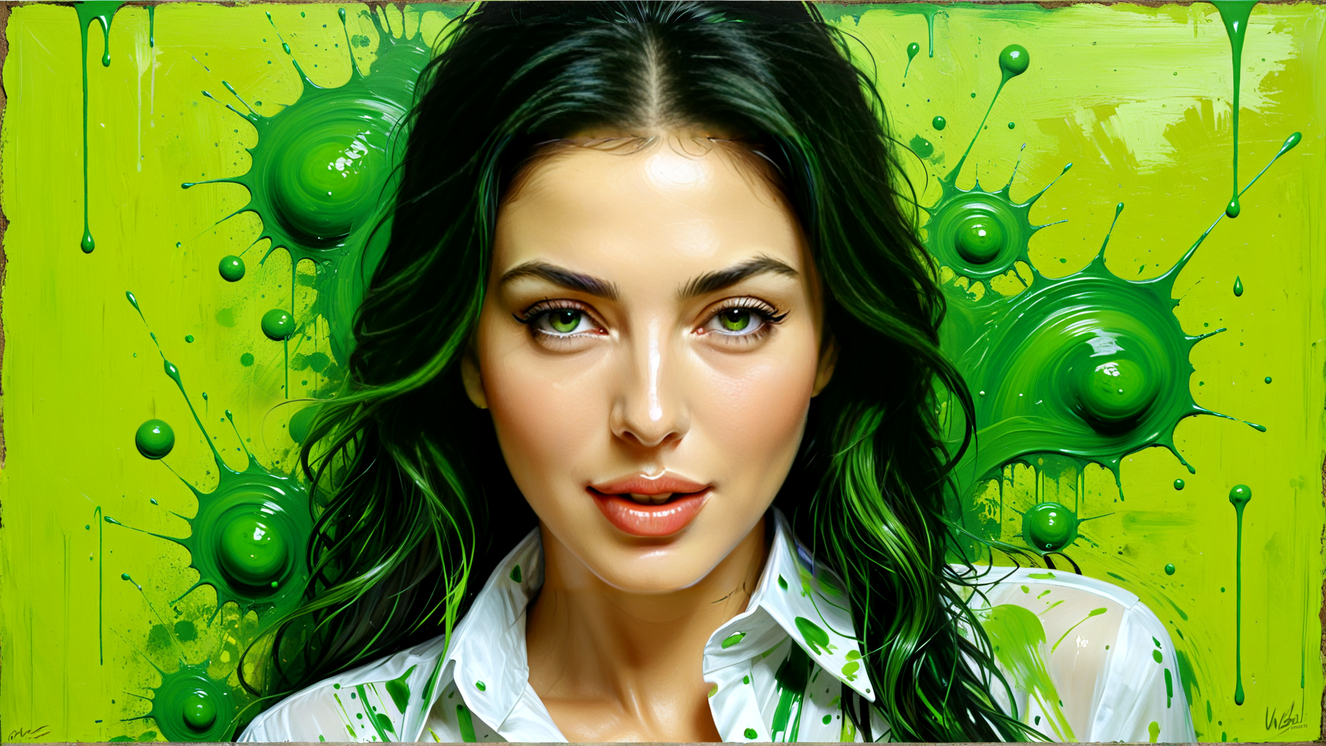 AI generated wallpaper featuring woman, hair, shirt