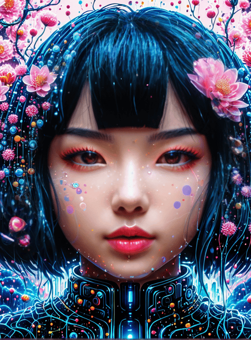 woman, flowers, cybernetic