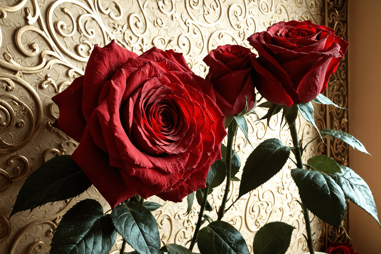 AI generated wallpaper featuring roses, flowers, bouquet