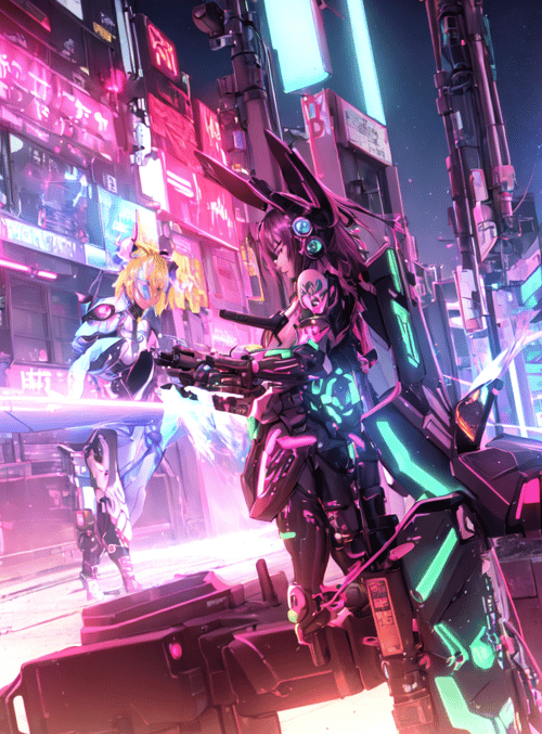 cyborgs, futuristic city