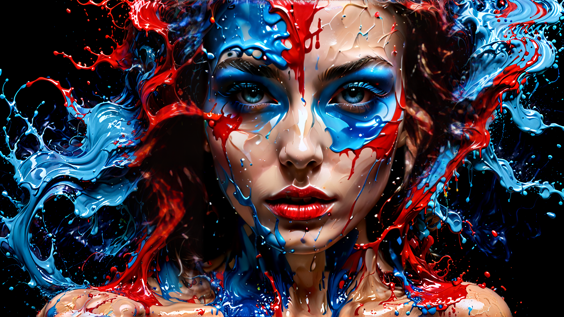 AI generated wallpaper featuring woman, paint, splatter