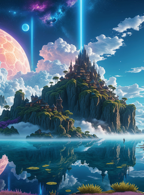 castle, planet, lake