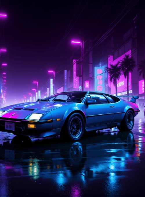 car, street, neon