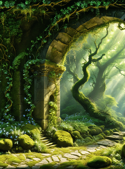 archway, forest, ancient ruins