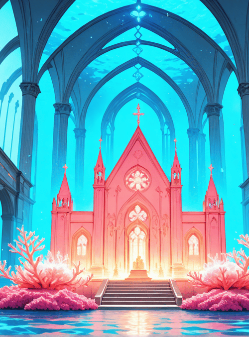 church, coral, cathedral, underwater, architecture