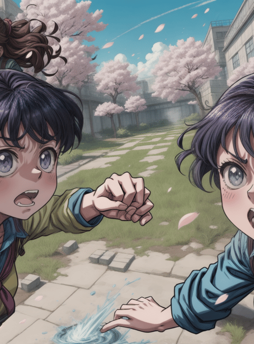 girls, cherry blossoms, school