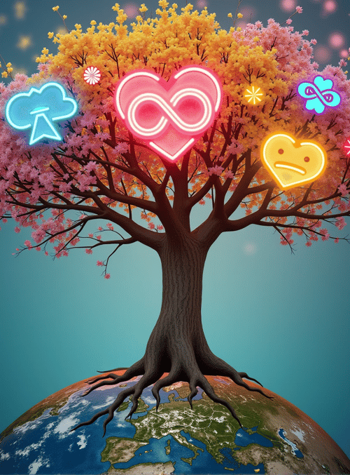 tree, earth, neon, heart, cloud