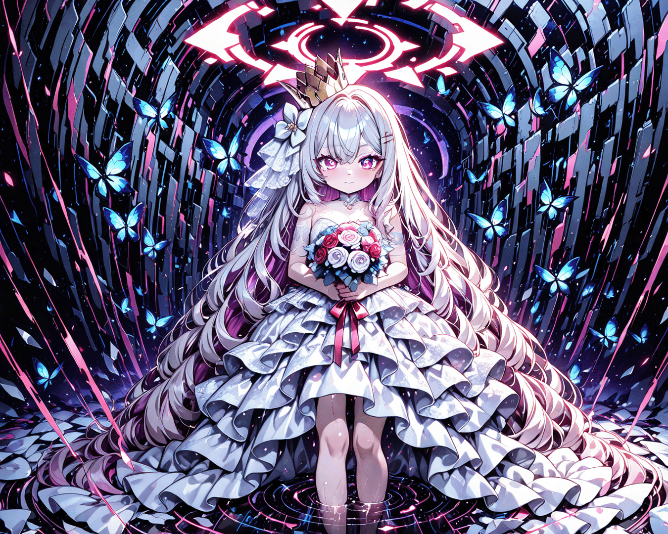 AI generated wallpaper featuring girl, butterfly, dress
