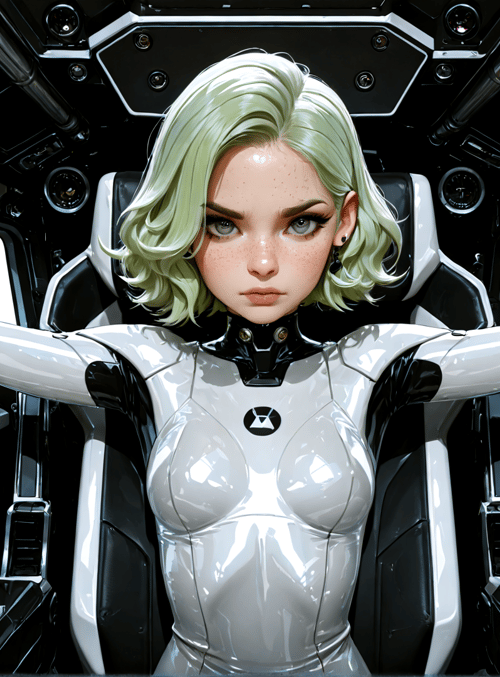 woman, pilot, cyberpunk, spacesuit, robotic, helicopter