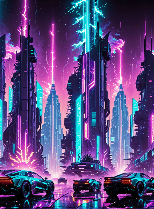 cyberpunk, city, cars