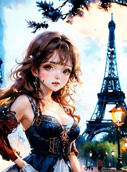 woman, eiffel tower, street