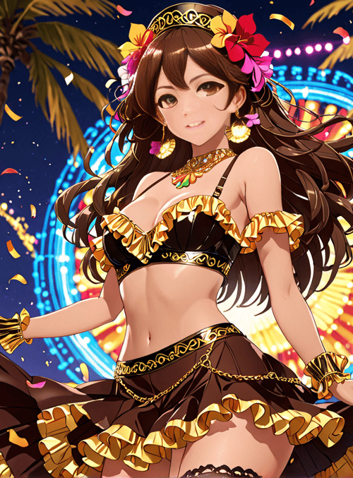 woman, festival, palm trees