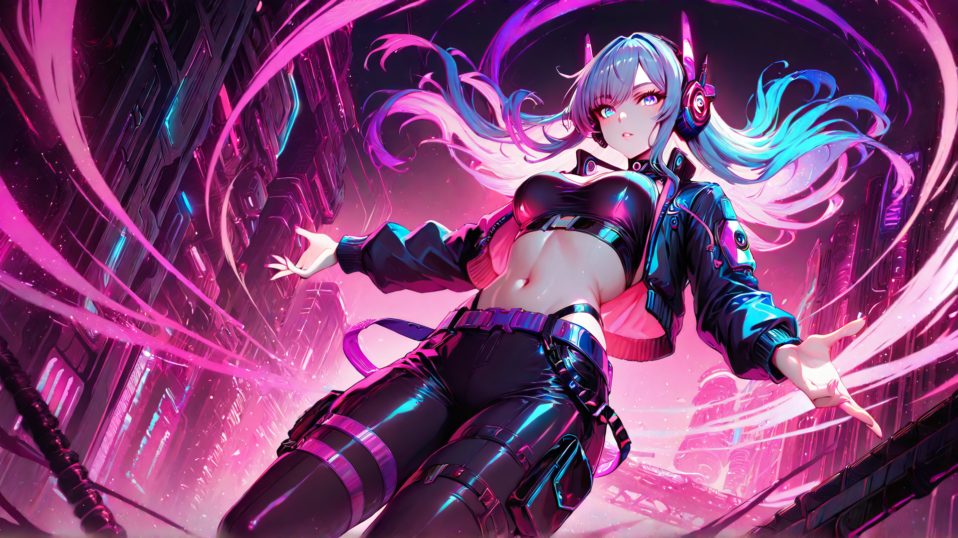 AI generated wallpaper featuring cyberpunk girl, anime character
