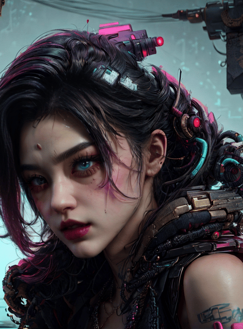 cyberpunk woman, robotic accessories, futuristic gear