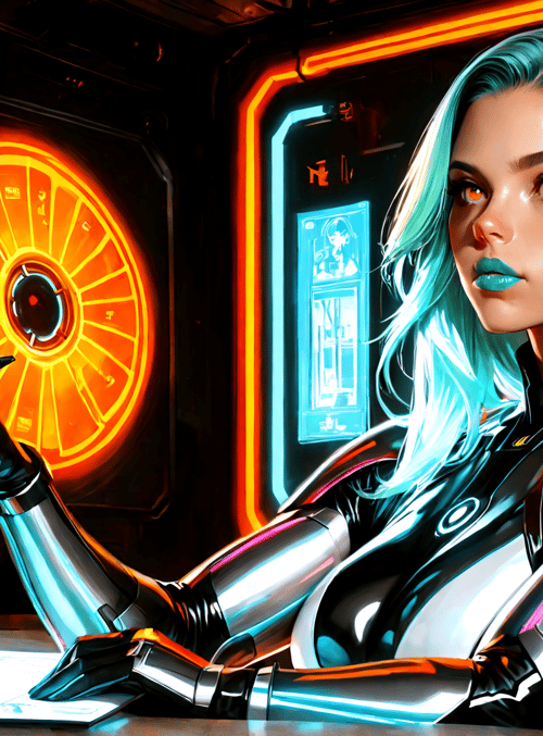 cyborg, artist, digital, screen, neon, gloves, hair, computer, art, interface