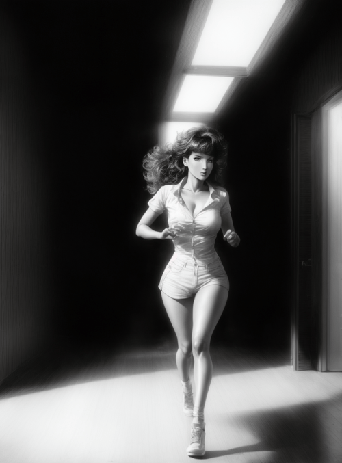 woman, corridor, light