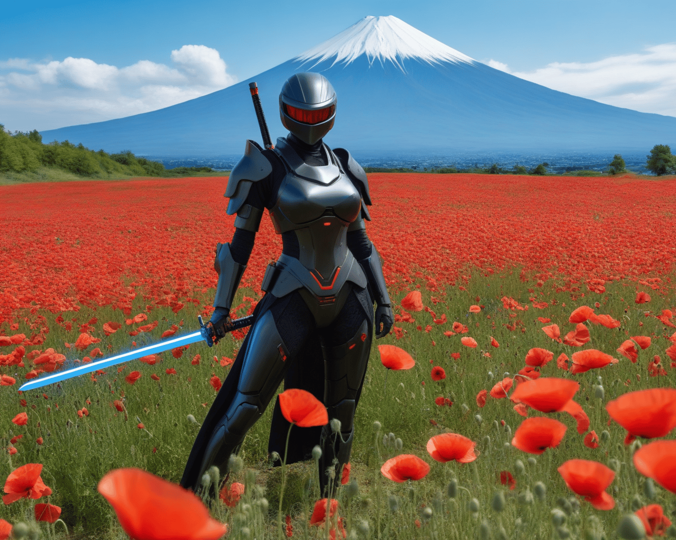 AI generated wallpaper featuring armor, sword, poppy
