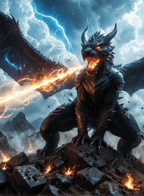 dragon, mountain, warrior