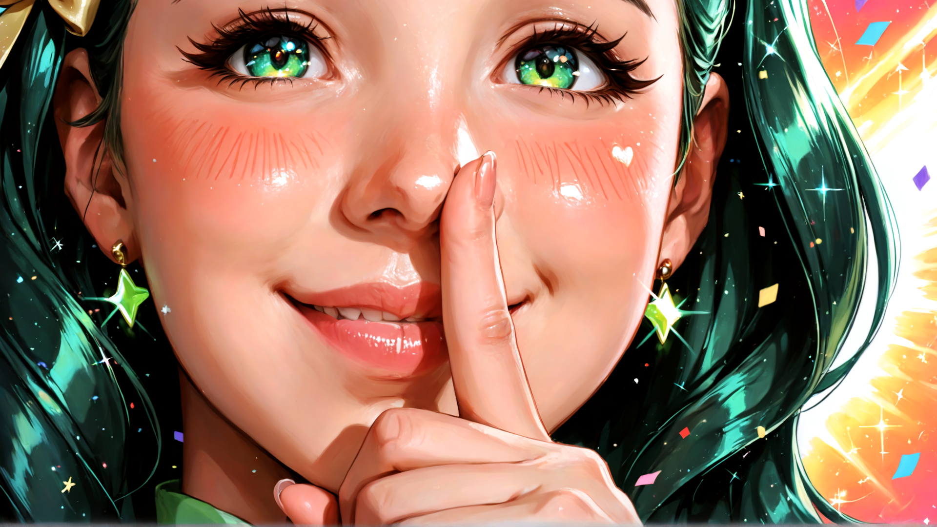 AI generated wallpaper featuring girl, hand, earrings, hair