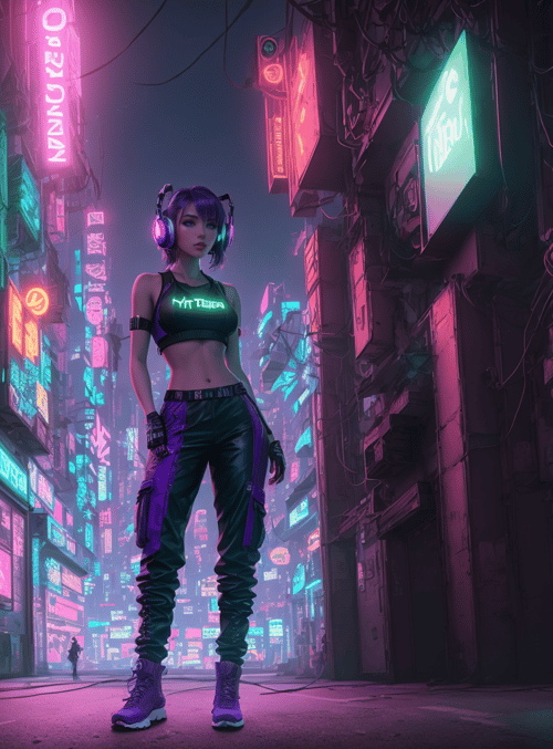 cyborg, neon, urban