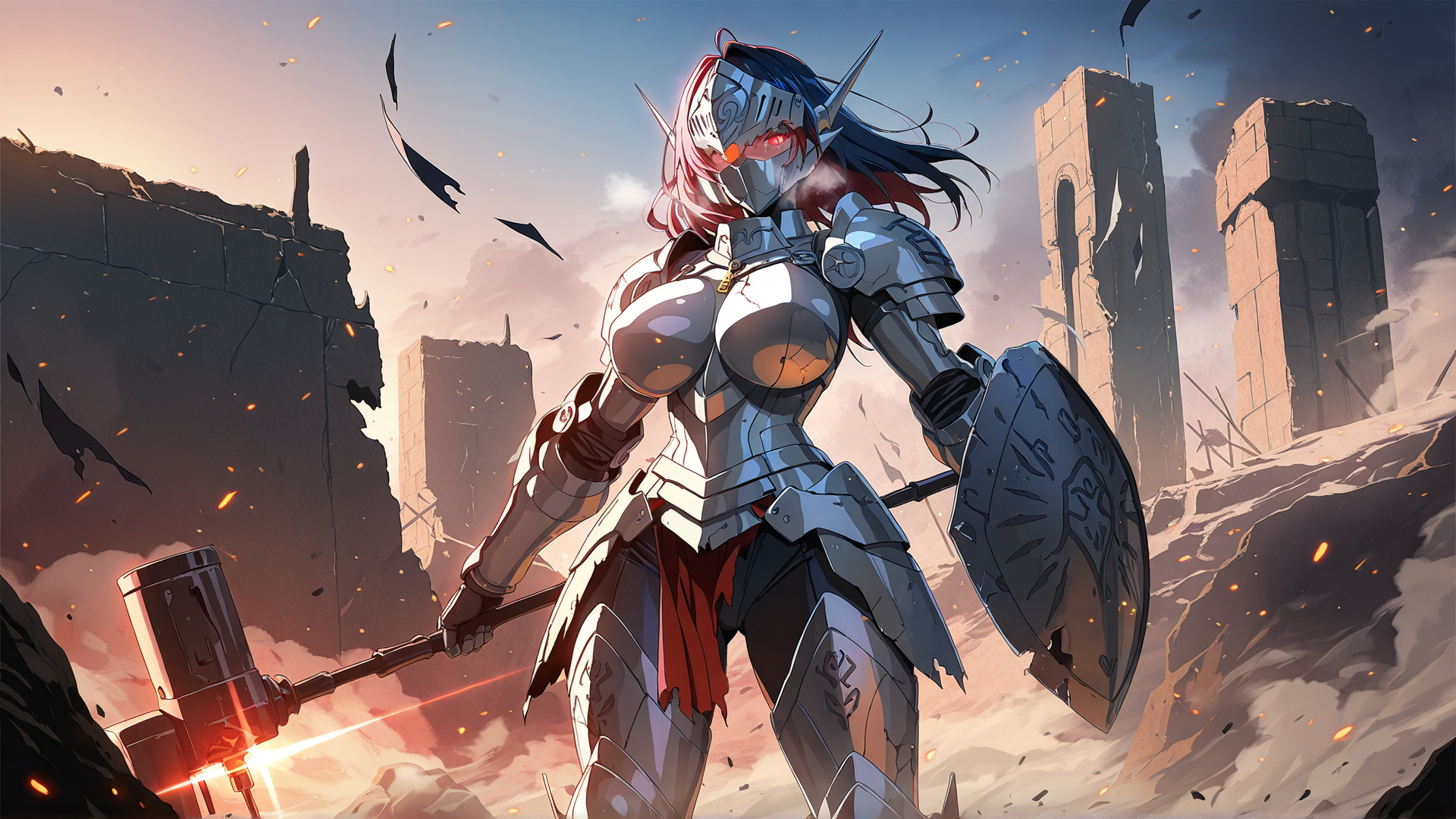 AI generated wallpaper featuring armored warrior, female knight