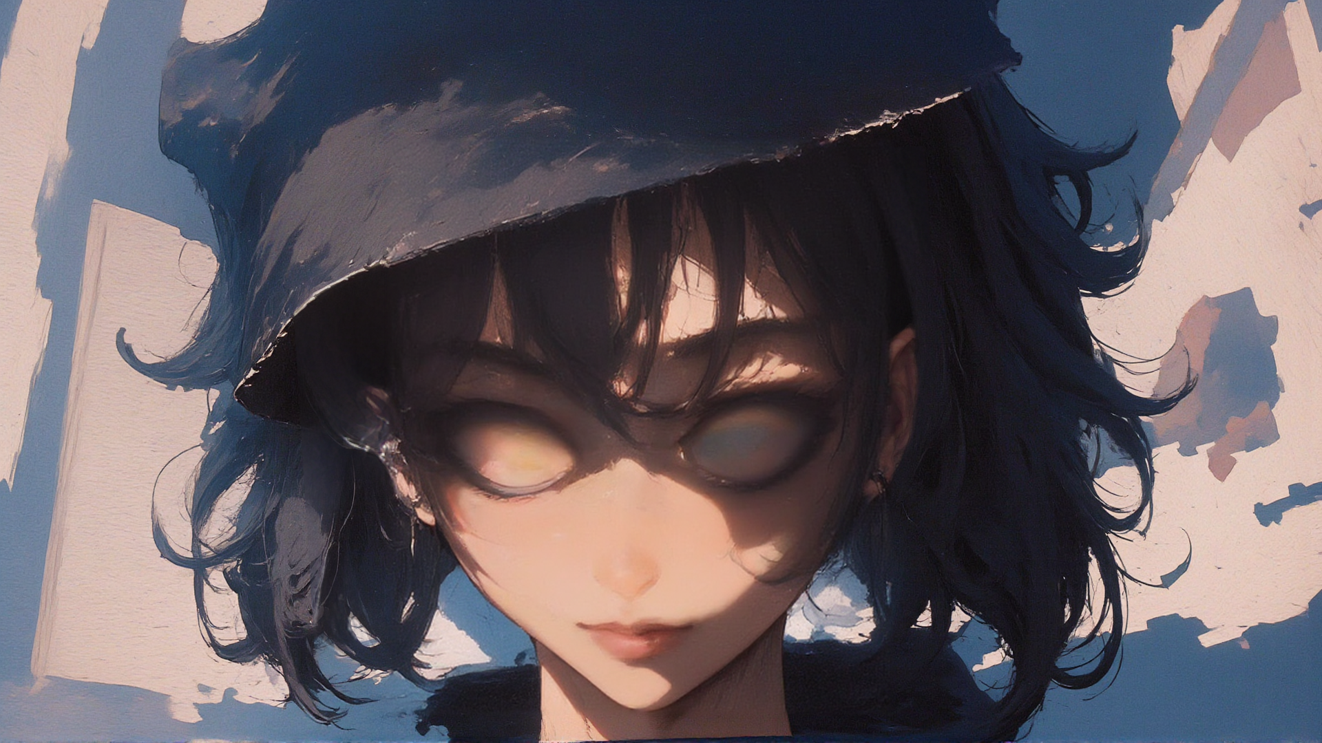 AI generated wallpaper featuring girl, hat, hair