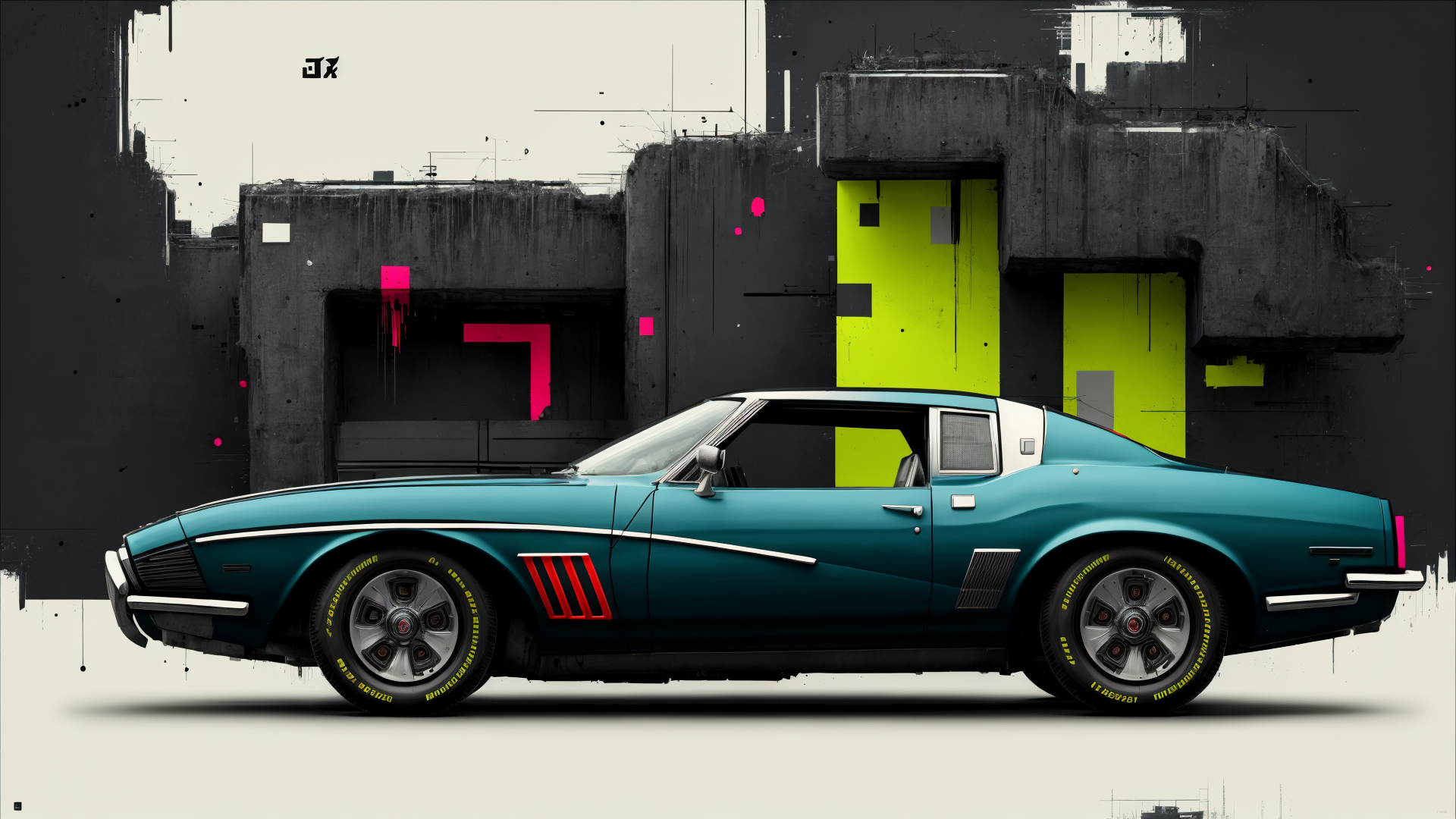 AI generated wallpaper featuring car, building, paint, tire, window