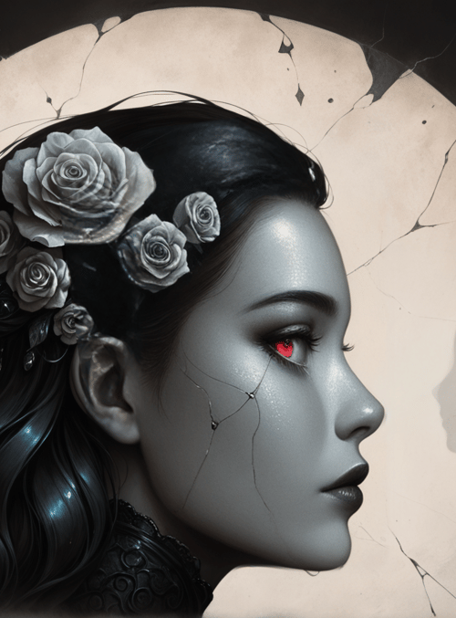 woman, roses, moon