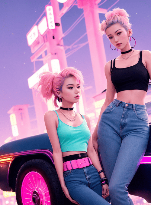 women, car, city