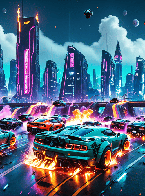 cars, city, neon