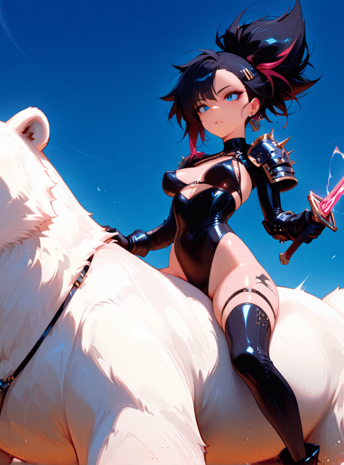 girl, polar bear, sword
