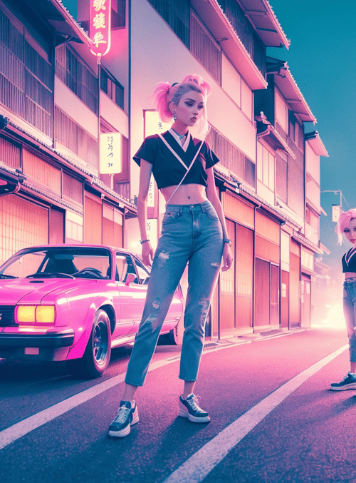 girl, car, street