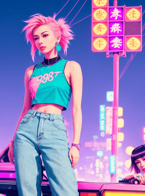 woman, car, city