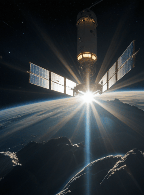 space station, satellite, solar panels