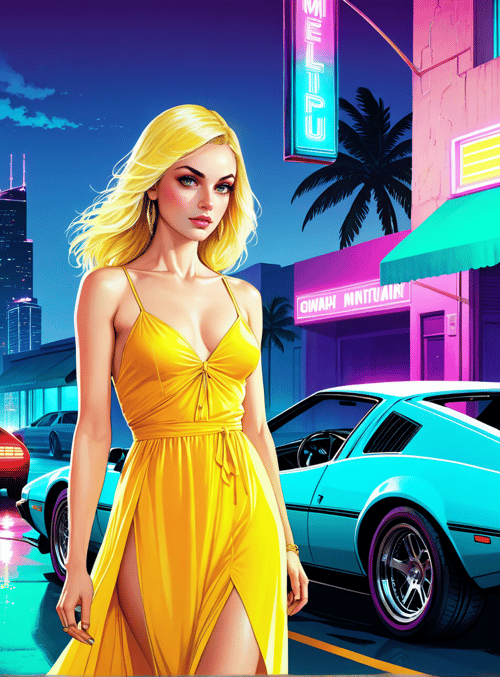 woman, car, city