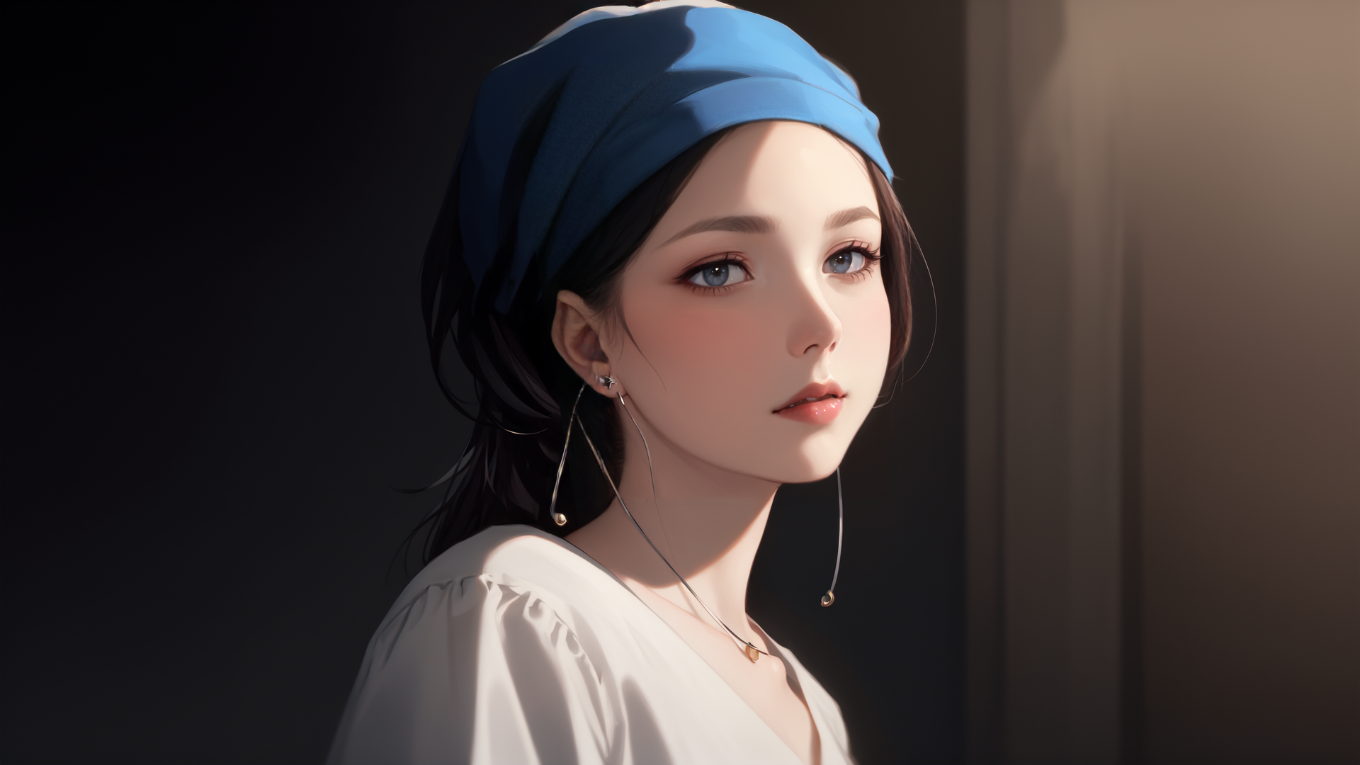 AI generated wallpaper featuring woman, headband, necklace