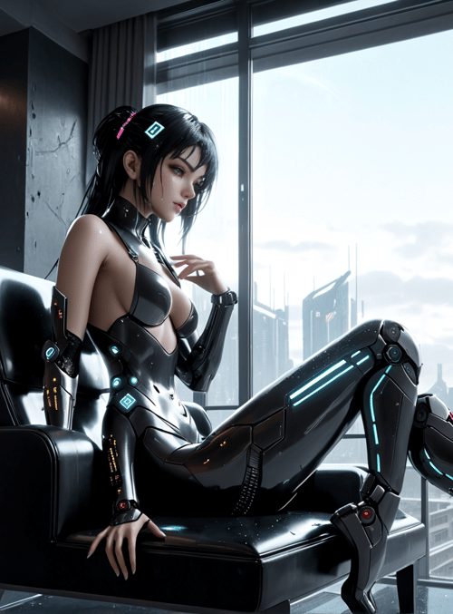 cyborg, woman, chair