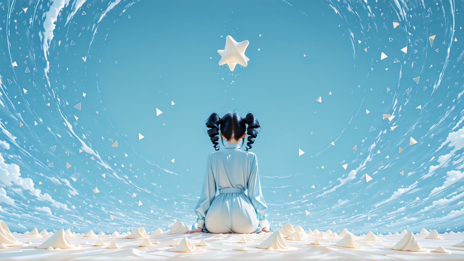 AI generated wallpaper featuring girl, star, clouds