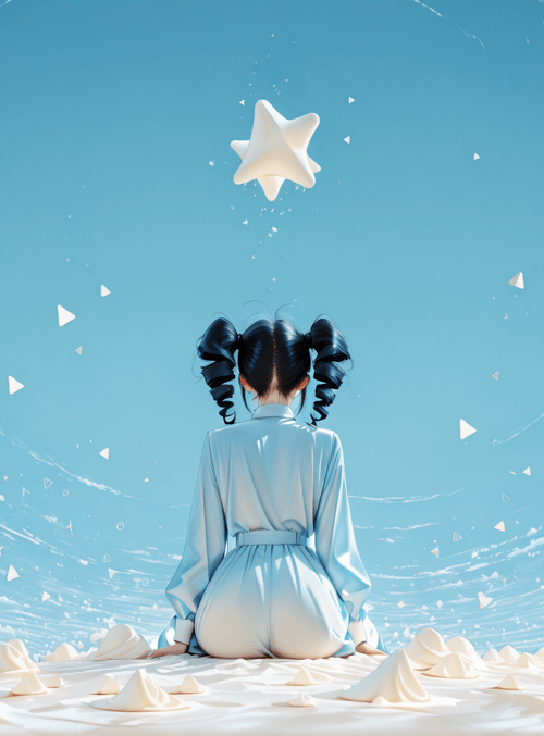 girl, star, clouds