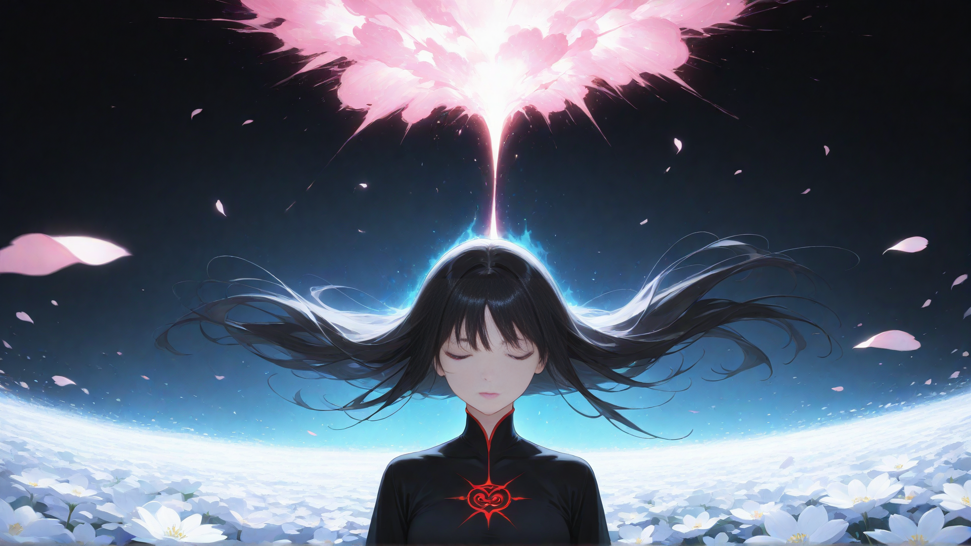 AI generated wallpaper featuring girl, cherry blossom, flowers