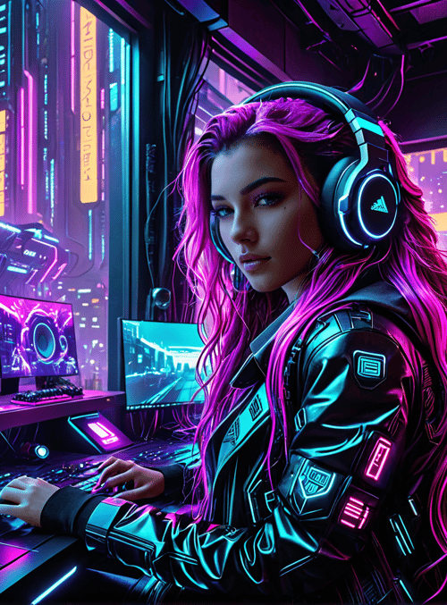 woman, gamer, neon