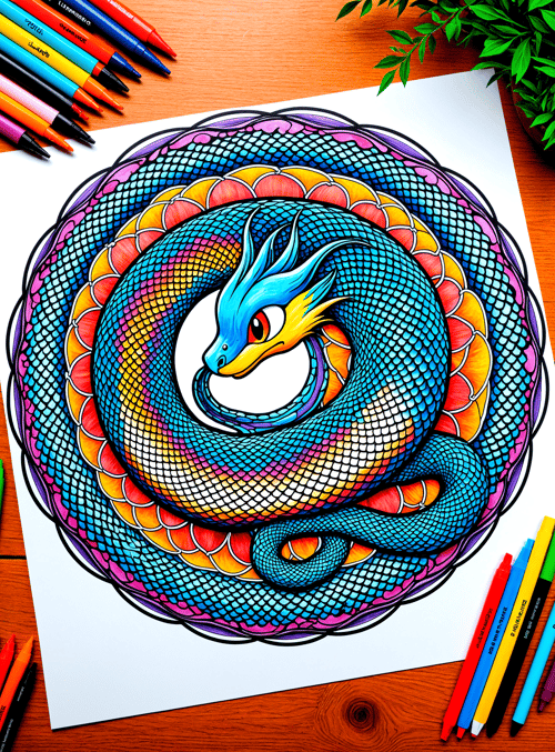 dragon, snake, artwork, coloring, illustration, drawing, painting