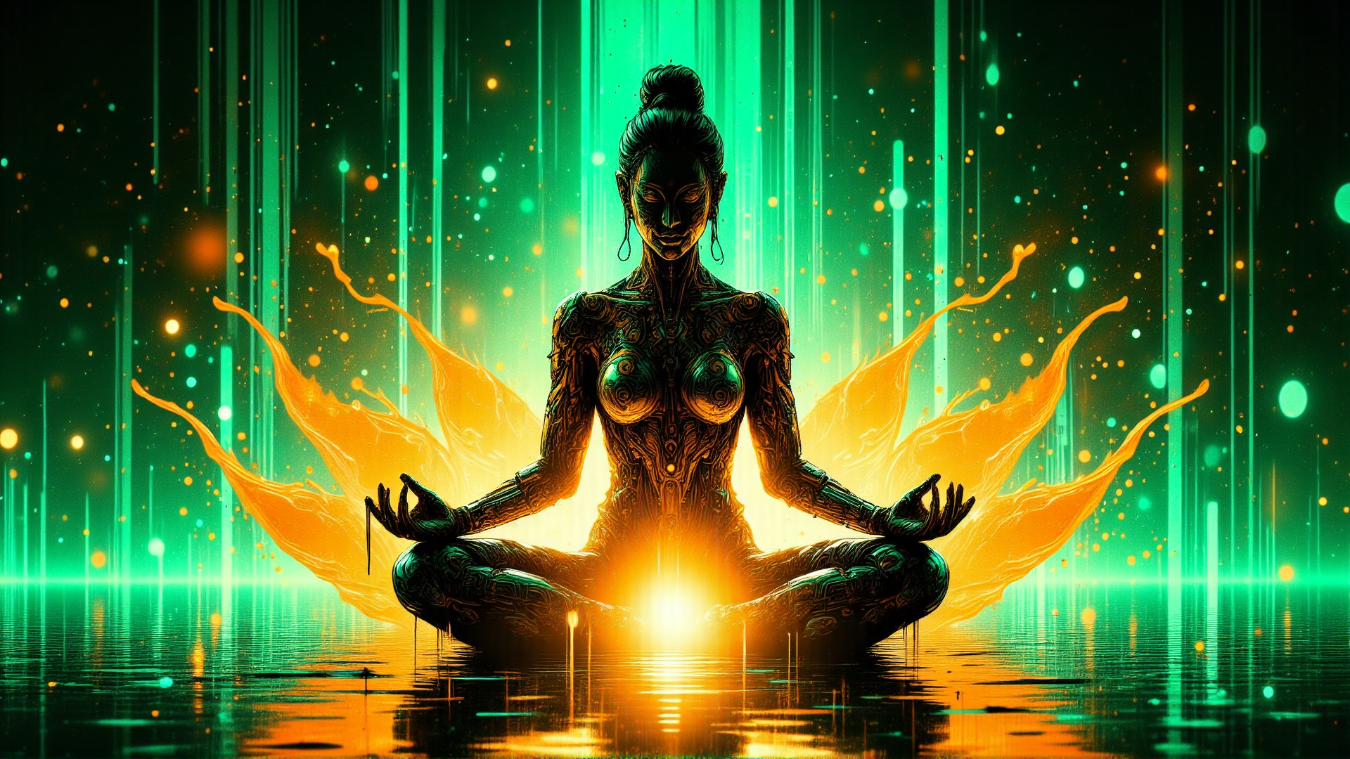 AI generated wallpaper featuring woman, lotus, digital
